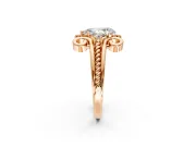 Solitaire Engagement Ring Setting for Pear-Shaped Center with Twisted Band and Scroll Prong Head in Rose Gold