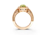 Milgrain Halo Engagement Ring Setting for Fancy Yellow Radiant Cut Center with Pave Band and Prong Head in Rose Gold