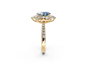 Floral Halo Engagement Ring Setting for Fancy Blue Oval Center with Pave Accents and Prong Head in Yellow Gold
