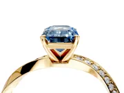 Side Accent Engagement Ring Setting for Fancy Blue Emerald Cut Center with Accent Shoulders and Prong Head in Yellow Gold