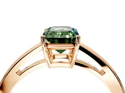 Solitaire Engagement Ring Setting for Fancy Green Emerald Cut Center with Open Cathedral Shoulders and Prong Head in Rose Gold