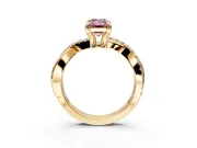Solitaire Engagement Ring Setting for Fancy Pink Emerald Cut Center with Half-Pave Crossover Band and Prong Head in Yellow Gold