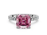 Solitaire Engagement Ring Setting for Fancy Pink Asscher Cut Center with Large Accents and Prong Head in White Gold