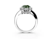 Halo Engagement Ring Setting for Fancy Green Round Cut Center with Metal-Rimmed Halo, Pave Band and Prong Head in Platinum