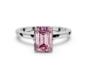 Solitaire Engagement Ring Setting for Fancy Pink Emerald Cut Center with Plain Band and Tulip Prong Head in Platinum