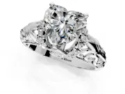 Solitaire Engagement Ring Setting for Heart-Shaped Center with Filigree Accent Basket and Prong Head in White Gold