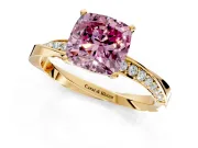 Side Accent Engagement Ring Setting for Fancy Pink Cushion Cut Center with Accent Shoulders and Prong Head in Yellow Gold