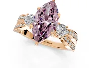 3 Stone Engagement Ring Setting for Fancy Pink Marquise Center with Pave Twist Band and Prong Head in Rose Gold