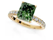 Solitaire Engagement Ring Setting for Fancy Green Radiant Cut Center with Round Cut Pave Band and Prong Head in Yellow Gold