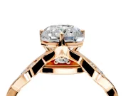 Solitaire Engagement Ring Setting for Radiant Cut Center with Accented Twist Band and Leaf Prong Head in Rose Gold