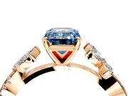 Floral Engagement Ring Setting for Fancy Blue Emerald Cut Center with Trailing Marquise Accents and Prong Head in Rose Gold
