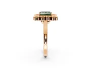 Cluster Halo Engagement Ring Setting for Fancy Green Princess Cut Center with Milgrain Bezel Accents and Prong Head in Rose Gold