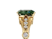 Solitaire Engagement Ring Setting for Fancy Green Emerald Cut Center with Marquise and Bezel Accents and Prong Head in Yellow Gold