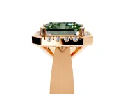 Halo Engagement Ring Setting for Fancy Green Radiant Cut Center with Square Band and Prong Head in Rose Gold