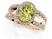 Halo Engagement Ring Setting for Fancy Yellow Oval Center with Wide-Open Pave Split Shank and Prong Head in Rose Gold