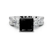 3 Stone Engagement Ring Setting for Fancy Black Princess Cut Center with Pave Split Shank and Prong Head in Sterling Silver