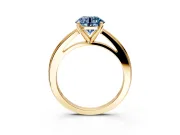 Solitaire Engagement Ring Setting for Fancy Blue Round Cut Center with Flat-Sided Plain Band and Prong Head in Yellow Gold