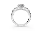 Cluster Engagement Ring Setting for Princess Cut Center with Round Cut Accent Frame and Prong Head in Sterling Silver