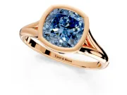 Solitaire Engagement Ring Setting for Fancy Blue Cushion Cut Center with V Split Shank and Bezel Head in Rose Gold