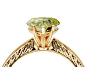 Solitaire Engagement Ring Setting for Fancy Yellow Heart-Shaped Center with Engraved Milgrain Band and Prong Head in Yellow Gold