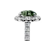 Halo Engagement Ring Setting for Fancy Green Round Cut Center with Narrowing Pave Band and Prong Head in Sterling Silver