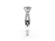 3 Stone Engagement Ring Setting for Round Cut Center with Pave Split Shank and Prong Head in White Gold