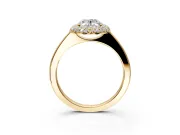 Halo Engagement Ring Setting for Oval Center with Plain Tapered Band and Prong Head in Yellow Gold