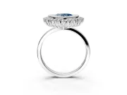 Halo Engagement Ring Setting for Fancy Blue Heart-Shaped Center with Milgrain Bezel Rim, Plain Band and Prong Head in Platinum