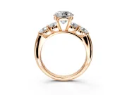 5 Stone Engagement Ring Setting for Round Cut Center with Graduated Accents and Prong Head in Rose Gold