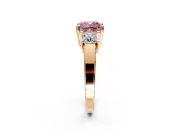 3 Stone Engagement Ring Setting for Fancy Pink Cushion Cut Center with Matching Side Accents and Prong Head in Rose Gold