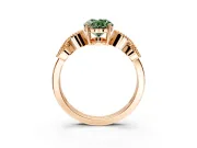 Leaf Engagement Ring Setting for Fancy Green Oval Center with Milgrain Accent Band and Prong Head in Rose Gold