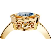 Halo Engagement Ring Setting for Fancy Blue Heart-Shaped Center with Milgrain Halo, Pave Band and Prong Head in Yellow Gold