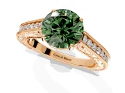 Solitaire Engagement Ring Setting for Fancy Green Round Cut Center with Engraved Pave Band and Prong Head in Rose Gold