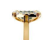 Single Halo Engagement Ring Setting for Fancy Green Emerald Cut Center with Corner Claws, Plain Band and Prong Head in Yellow Gold