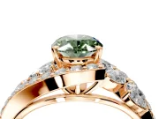Halo Engagement Ring Setting for Fancy Green Oval Center with Marquise and Pave Bypass Band and Prong Head in Rose Gold