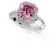 Halo Engagement Ring Setting for Fancy Pink Radiant Cut Center with Knife Ridge Cathedral Band and Prong Head in Platinum