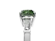 3 Stone Engagement Ring Setting for Fancy Green Cushion Cut Center with Baguette Accents and Prong Head in White Gold