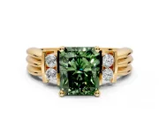 Solitaire Engagement Ring Setting for Fancy Green Radiant Cut Center with Grooved Bar Accent Band and Prong Head in Yellow Gold