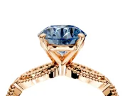Solitaire Engagement Ring Setting for Fancy Blue Round Cut Center with Marquise Panel Band and Prong Head in Rose Gold
