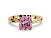 Solitaire Engagement Ring Setting for Fancy Pink Cushion Cut Center with Plain Bypass Twist Band and Prong Head in Yellow Gold