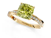 Side Accent Engagement Ring Setting for Fancy Yellow Cushion Cut Center with Accent Shoulders and Prong Head in Yellow Gold