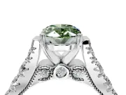 Solitaire Engagement Ring Setting for Fancy Green Oval Center with Pave Cathedral Shoulders and Prong Head in White Gold