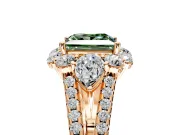 Halo Engagement Ring Setting for Fancy Green Princess Cut Center with Two-Strand Split Shank and Prong Head in Rose Gold