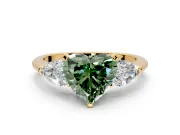 3 Stone Engagement Ring Setting for Fancy Green Heart-Shaped Center with Large Pear-Shaped Accents and Prong Head in Yellow Gold