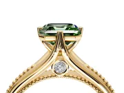 Solitaire Engagement Ring Setting for Fancy Green Asscher Cut Center with Milgrain Cathedral Band and Prong Head in Yellow Gold