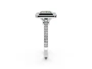 Halo Engagement Ring Setting for Fancy Green Princess Cut Center with Milgrain Frame, Pave Band and Prong Head in White Gold