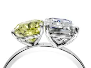 Fancy Yellow Cushion Cut and Emerald Cut Lab-Grown Diamond Toi et Moi Engagement Ring with Prong-Set Stones in White Gold