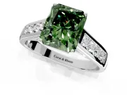 Solitaire Engagement Ring Setting for Fancy Green Radiant Cut Center with Round Cut Channel Band and Prong Head in White Gold