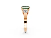 3 Stone Engagement Ring Setting for Fancy Green Asscher Cut Center with Matching Side Accents and Prong Head in Rose Gold