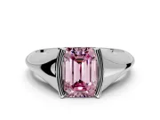 Tension Engagement Ring Setting for Fancy Pink Emerald Cut Center with Wide Tapered Band and Tension Head in Sterling Silver
